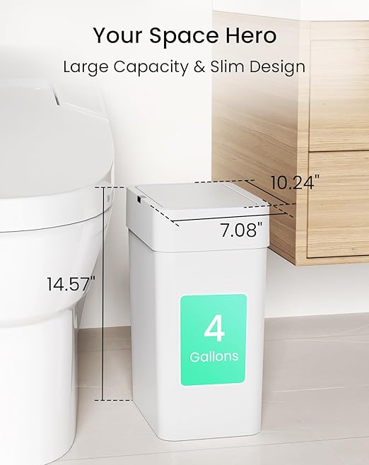 Cesun Bathroom Trash Can with Lid, 4 Gallon Motion Sensor Garbage Can Automatic - Image 2