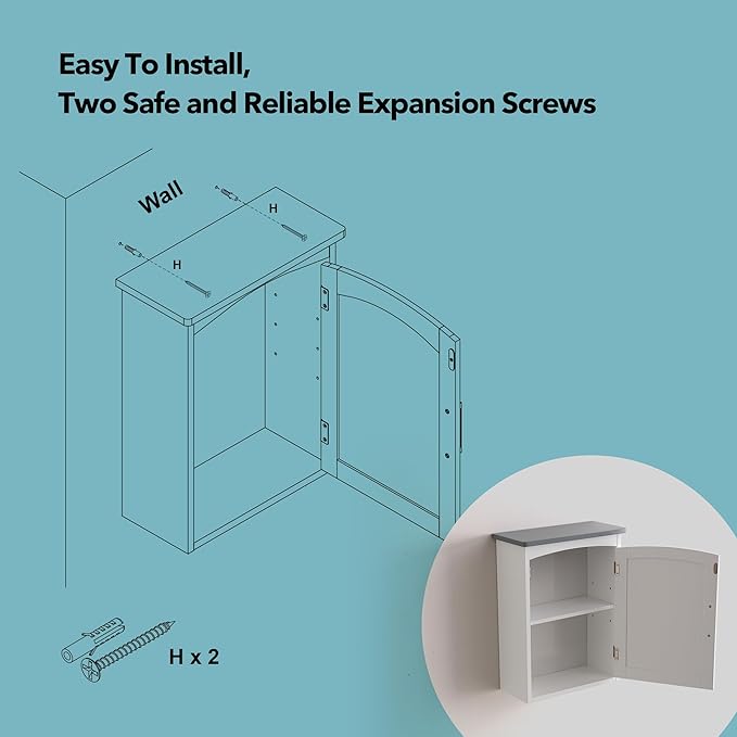 Bathroom Wall Cabinet 15 x 20 Inch Small Wall Cabinets Single Door Over Toilet - Image 3