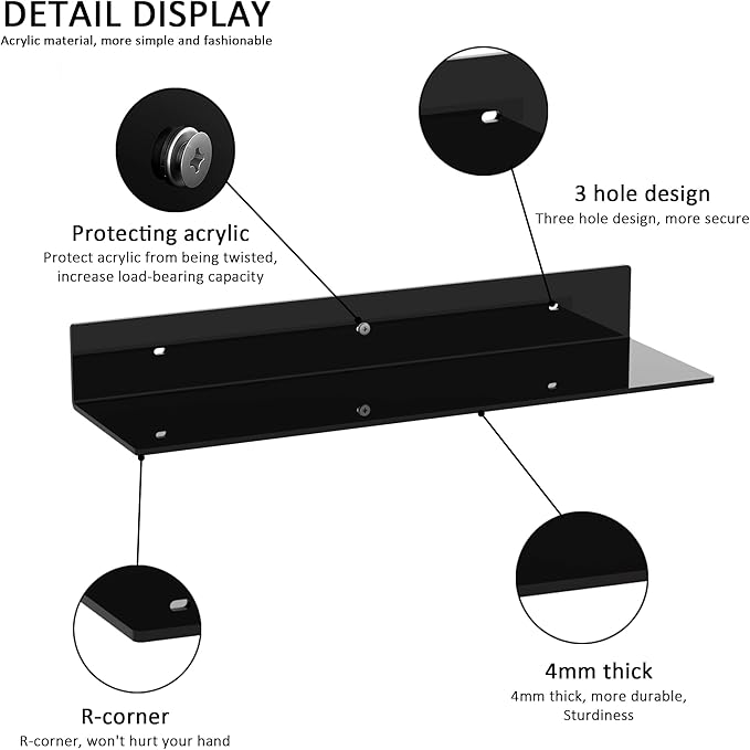 20 Inches Acrylic Wall Shelves 2 Pack, Floating Shelf - Image 4