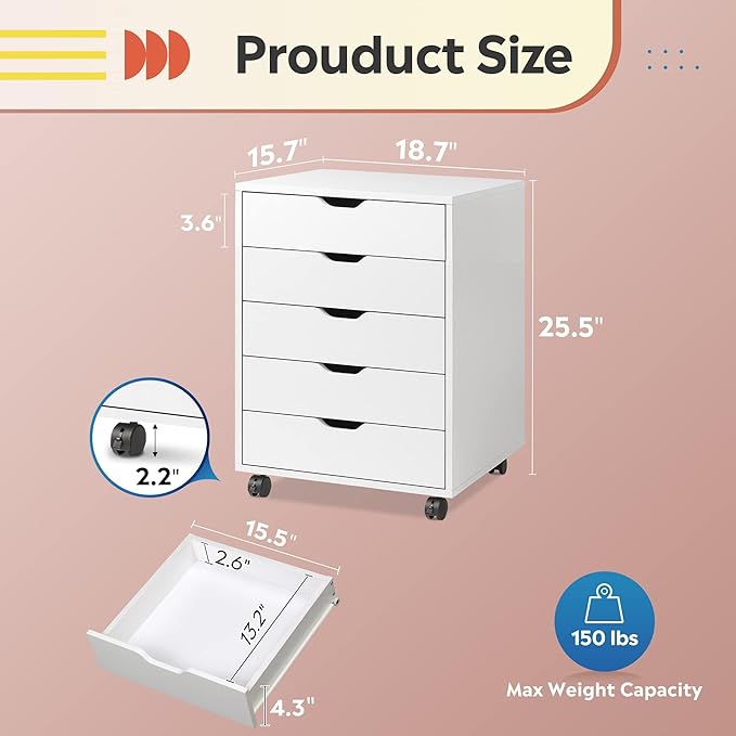 DEVAISE 5-Drawer Chest, Wood Storage File Cabinet - Image 3