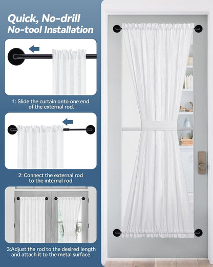 2 Pack Magnetic Curtain Rods for Metal Doors, 17-30in No-Drill Rods, Black | Tool-Free Installation, Strong Magnetic Hold, Stepless Adjustable, Damage-Free Hanging, French Doors, Metal front/back doors