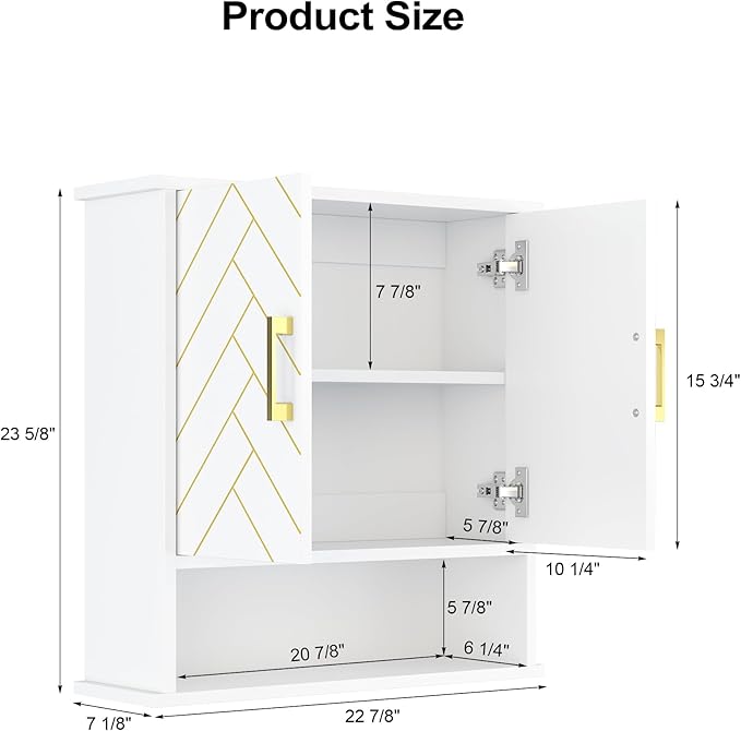 White Chevron Pattern Bathroom Wall Mount Cabinet, Stylish Hanging Medicine - Image 2
