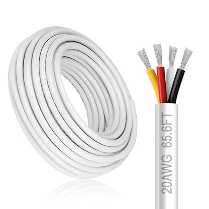 20 Gauge 4 Conductor Electrical Wire, 65.6FT White Stranded Low Voltage 20/4 by DEKIEVALE