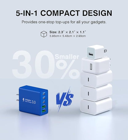 60W USB C Fast Charger Cube, 2 Pack PD+QC Charging Block Power Adapter 5 Port - Image 7