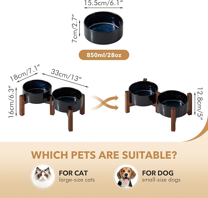 Ceramic 6.1inch Raised Double Dog Bowls Set - Image 2