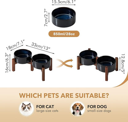 Ceramic 6.1inch Raised Double Dog Bowls Set - Image 2