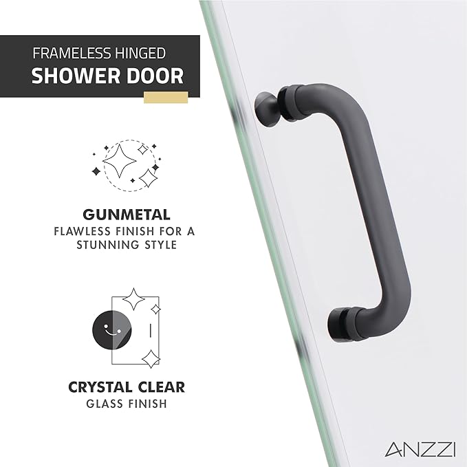 ANZZI 70" x 24" Frameless Shower Door in Gun Metal Black, Passion Water - Image 7