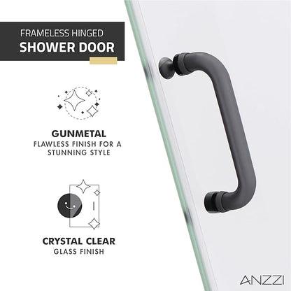 ANZZI 70" x 24" Frameless Shower Door in Gun Metal Black, Passion Water - Image 7