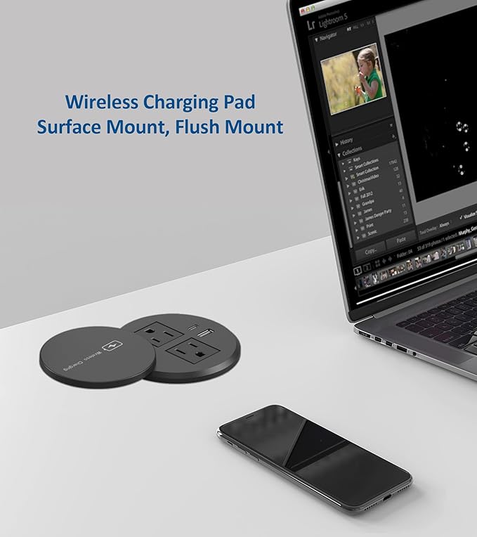 Desktop Power Grommet 3-inch Hole, 15W Wireless Charger, 20W USB C Fast - Image 8