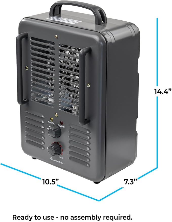 Comfort Zone Utility Space Heater, 1500W Electric Garage Heater - Image 8