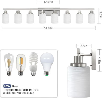 DIKAIDA 8-Light Bathroom Light Fixtures, 52inch Nickel Vanity Light - Image 3