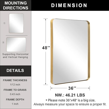 ANDY STAR 36”x48”Gold Bathroom Mirror - Image 6