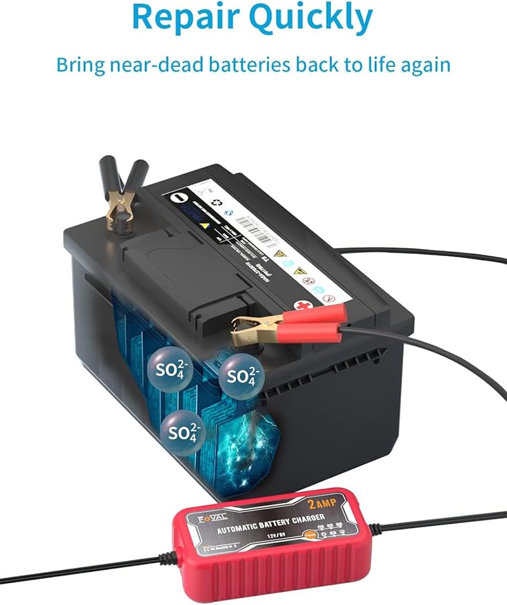 FOVAL 2-Amp Car Battery Charger, 6V and 12V Portable Automatic Smart Charger - Image 6