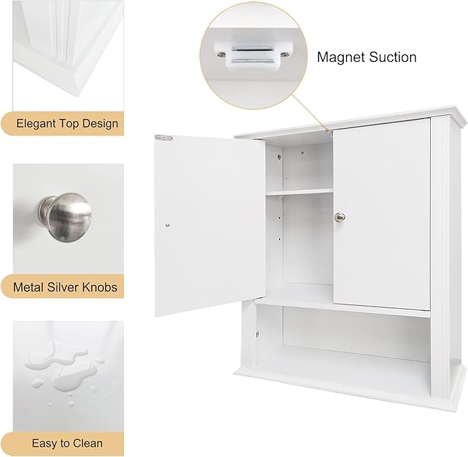 White Bathroom Wall Cabinet, Over the Toilet Storage Cabinet, Bathroom Cabinet - Image 6