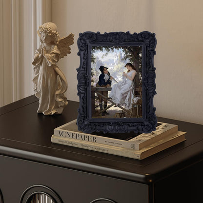 Antique Picture Frames 5x7 Vintage Victorian Ornate Picture Frames with Front Glass Wall Mount and Tabletop Gothic Home Decor Retro Gallery Wall Decor,1 Pack,Black