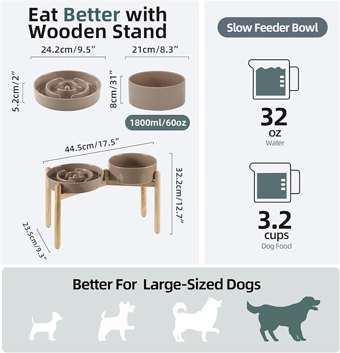 3.2 Cup Ceramic Raised Slow Feeder Dog Bowl Set, Elevated 8.2inch Bowl and - Image 2