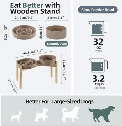 3.2 Cup Ceramic Raised Slow Feeder Dog Bowl Set, Elevated 8.2inch Bowl and - Image 2