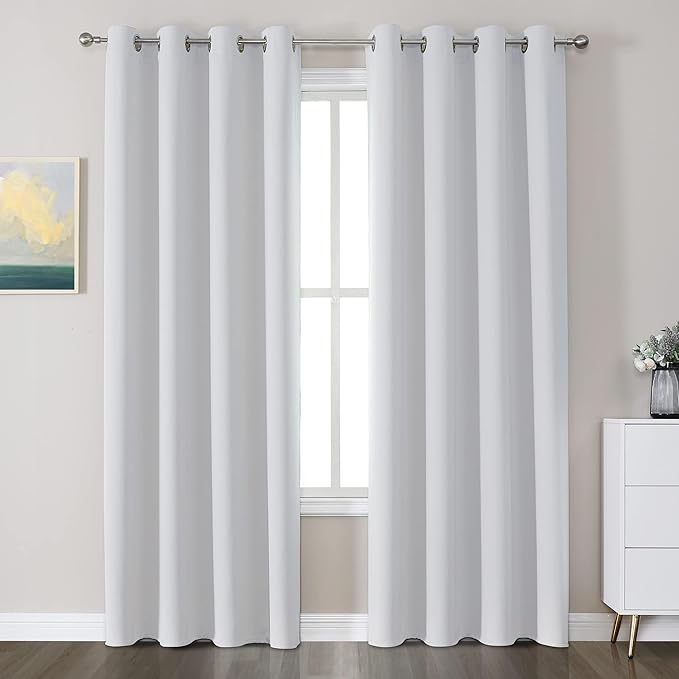 CUCRAF Grayish White Blackout Curtains 84 inch Length, Thermal Insulated Room by CUCRAF