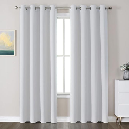 CUCRAF Grayish White Blackout Curtains 96 Inches Long, Thermal Insulated Noise by CUCRAF