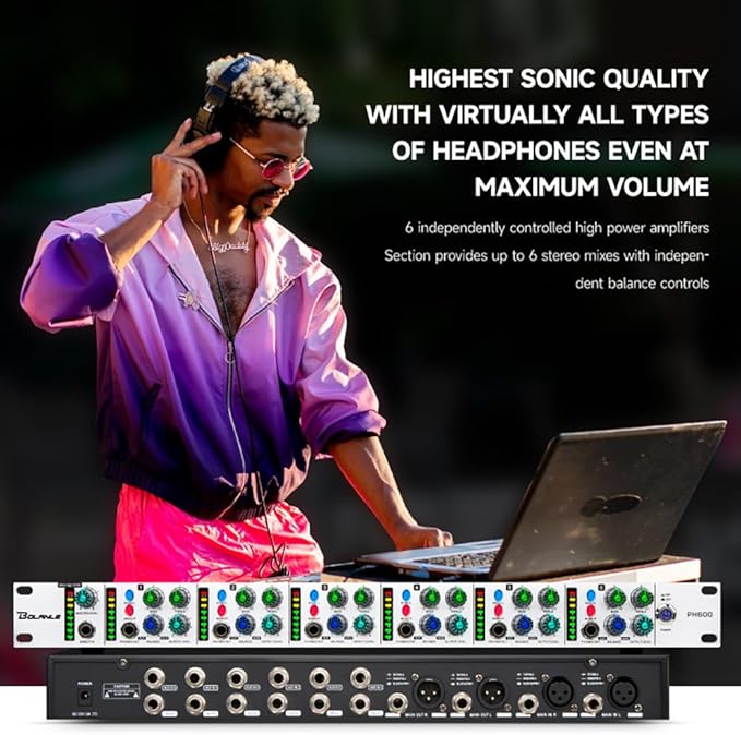 Bolanle PH6000 6-Channel Headphone Mixing Distribution Amplifier High-Power - Image 7