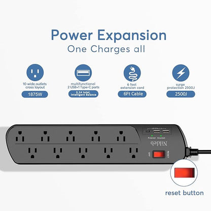 Extension Cord with Multiple Outlets, Surge Protector Power Strip with USB - Image 2
