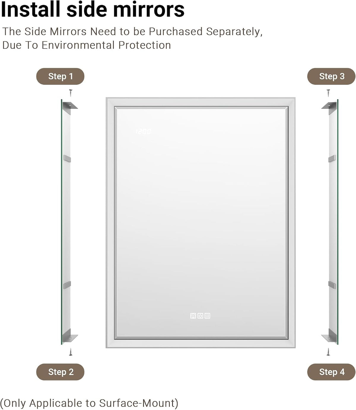 Side Mirrored Kits, 4'' W x 26'' H Decorative Side Mirrors Set of 2 for 26-Inch-Height Beveled Lighted Mirror Cabinet Surface-Mounting-Use Only (for Model-Anglora)