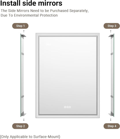 Side Mirrored Kits, 4'' W x 26'' H Decorative Side Mirrors Set of 2 for 26-Inch-Height Beveled Lighted Mirror Cabinet Surface-Mounting-Use Only (for Model-Anglora)