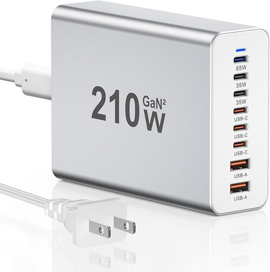 USB C Charger Block 200W, GaN 8-Port USB-C PD Fast Charging Station Desktop Hub by SCCVEE