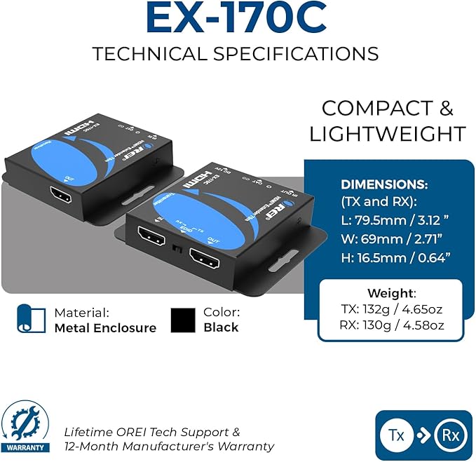 OREI 4K HDMI over Ethernet Extender Over CAT5/CAT6/CAT7, - Image 5