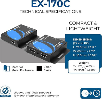 OREI 4K HDMI over Ethernet Extender Over CAT5/CAT6/CAT7, - Image 5