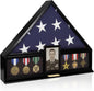Bey-Berk Personalized American Burial Flag Display Case (Black), Solid Wood Military Shadow Box with Medal Display, 4" x 6" Photo Frame and Glass Front, Fits 5' x 9.5' Veteran Flag
