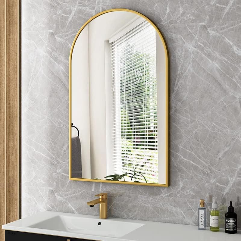 Rowjut Gold Arched Bathroom Mirror for Wall-36"X24" Wall Mirror for Living Room, Bedroom, Bathroom, Dressing Room Hanging Vanity Mirror for Wall Decoration