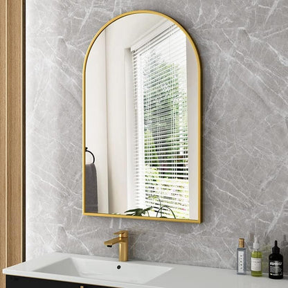 Rowjut Gold Arched Bathroom Mirror for Wall-36"X24" Wall Mirror for Living Room, Bedroom, Bathroom, Dressing Room Hanging Vanity Mirror for Wall Decoration