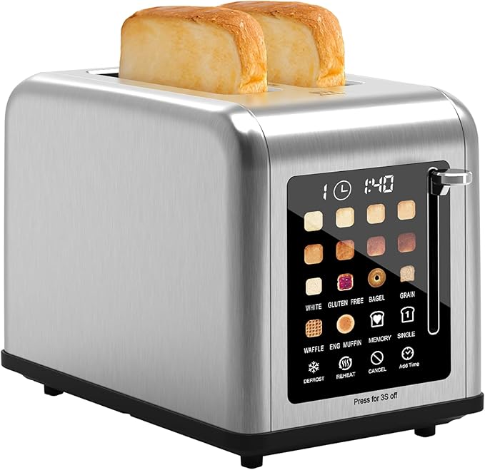 2 Slice Toaster Touch Screen, Stainless Steel Toasters Digital Timer 2 Slot - Image 8