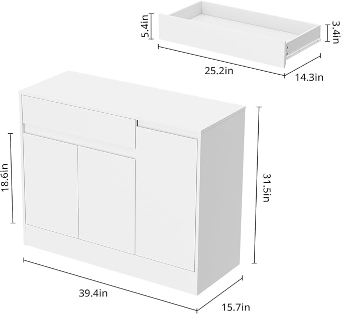 Shoe Cabinet Storage with 3 Doors, Freestanding Shoe Cabinet with Drawer & - Image 2
