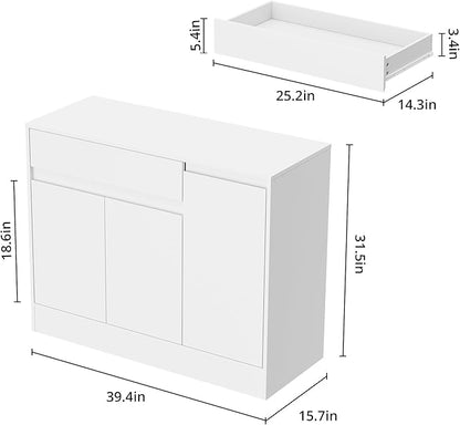 Shoe Cabinet Storage with 3 Doors, Freestanding Shoe Cabinet with Drawer & - Image 2