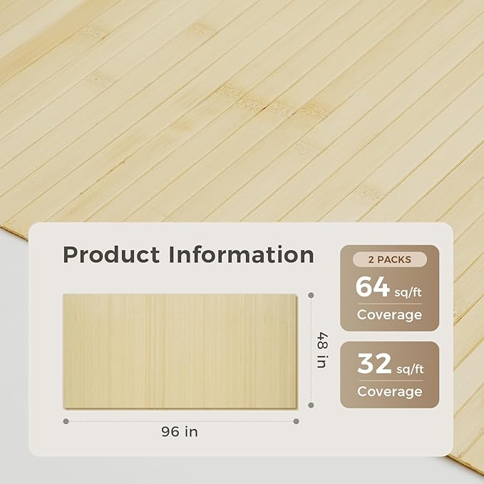 OUZUGIE 2 Pack 96x48 Inch Natural Bamboo Wall Panel – Raw Pole Wrap Paneling - Image 2