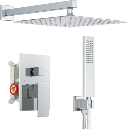 Iriber 12 Inch Bathroom Shower System Polish Chrome Wall Mounted Square Mixer by Iriber