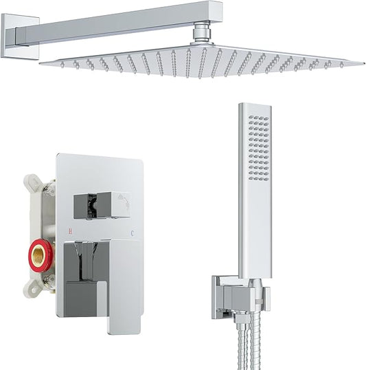 Iriber 12 Inch Bathroom Shower System Polish Chrome Wall Mounted Square Mixer by Iriber