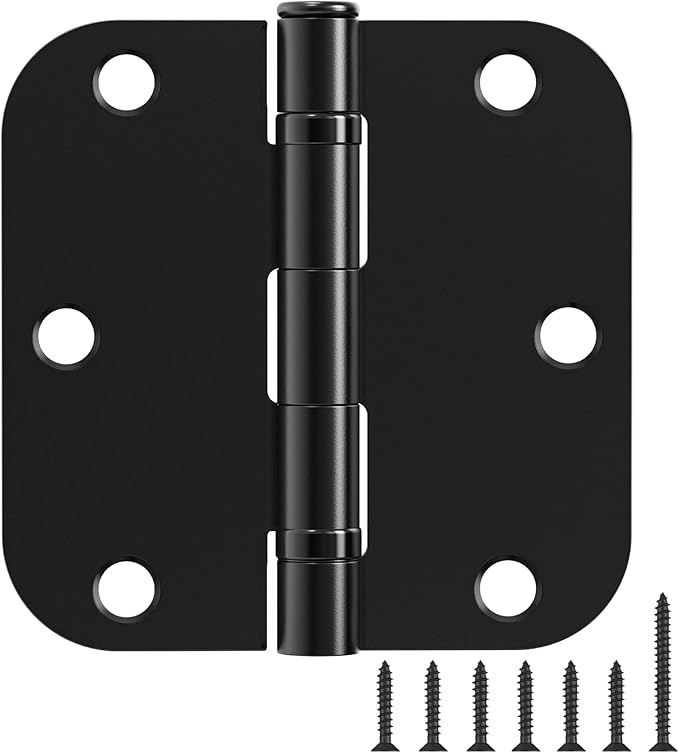 3 Pack Rounded Matte Black Door Hinges 3.5 Inch 5/8" Radius No Squeak Ball by TDCHINGES
