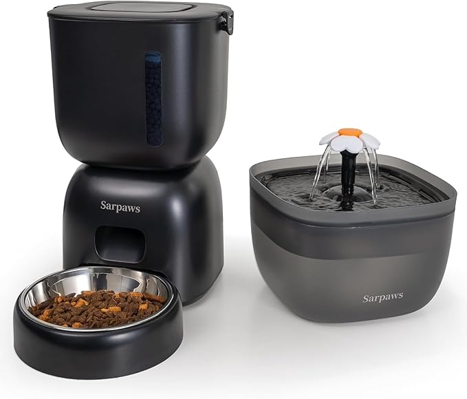 Automatic Cat Feeder and Water Dispenser FW1, Wire or Battery Cat Food by Sarpaws
