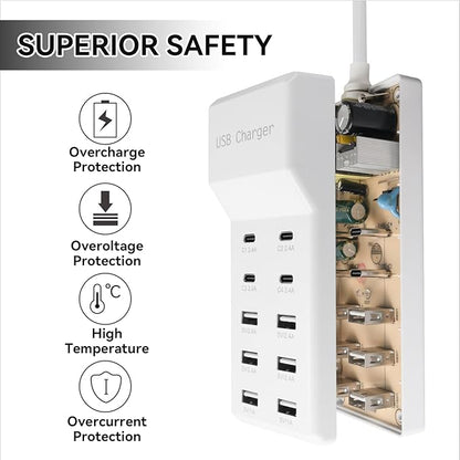 USB Charging Station with 6 USB-A & 4 USB-C Ports, 50W 10A USB Charging Block - Image 4