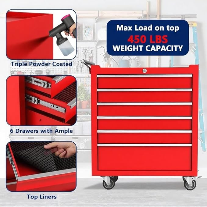 IDEALHOUSE Rolling Tool Chest, 6 Drawers Tool Storage Cabinet, Toolbox - Image 5