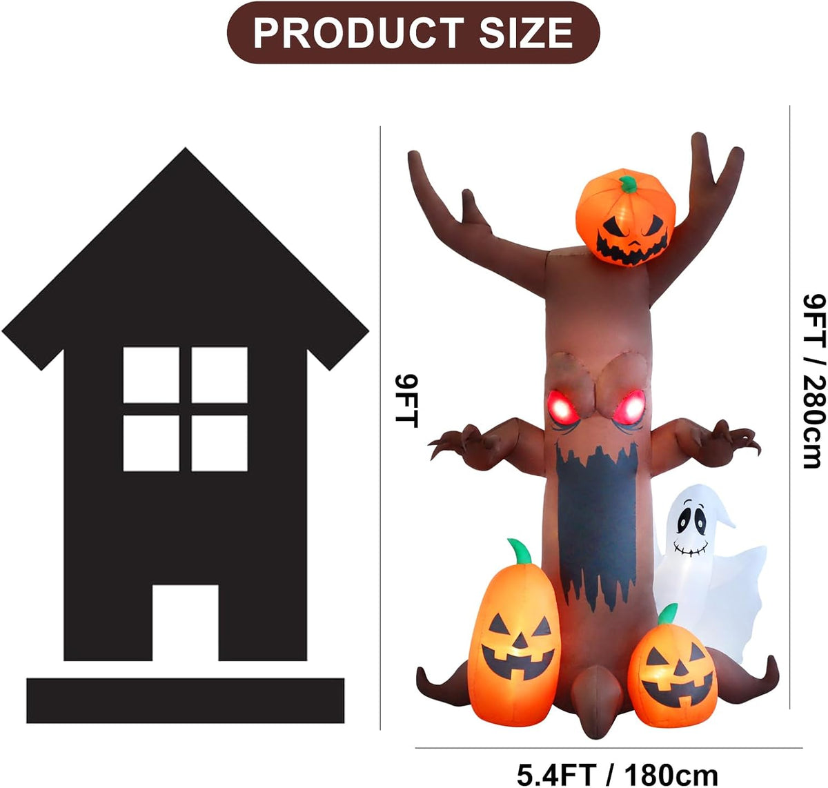 9ft Pumpkin Ghost Tree Halloween Inflatable Outdoor Decoration, Courtyard Dec...