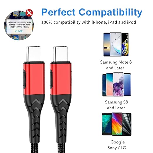 Durcord 2Pack 10ft USB C to USB C Cable, 100W Fast Charging, Compatible - Image 6