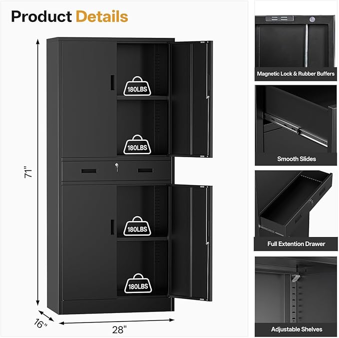Metal Storage Cabinets with 1Drawer, Steel Storage File Cabinet - Image 3
