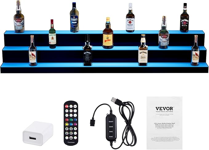 VEVOR LED Lighted Liquor Bottle Display Shelf, 3 Tiers 60 Inches, Supports USB - Image 9