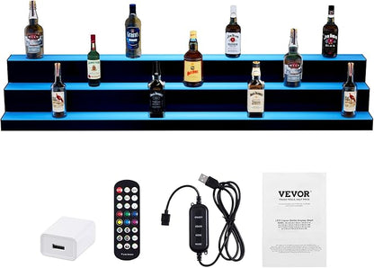 VEVOR LED Lighted Liquor Bottle Display Shelf, 3 Tiers 60 Inches, Supports USB - Image 9
