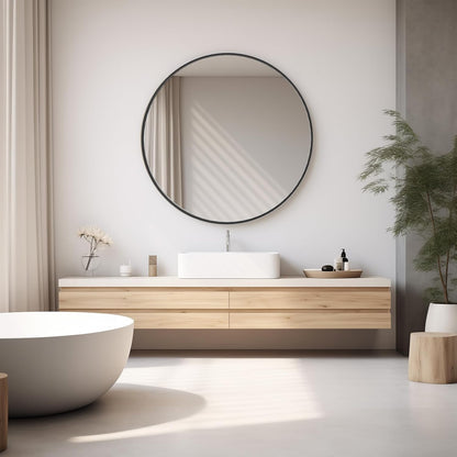 Simple Deluxe 36 Inch Round Bathroom Mirror, Black Vanity Mirror with Metal Frame, Modern Circle for Bathroom, Entryway, Bedroom, Living Room, Wall Mounted Decorative Mirrors (Black)