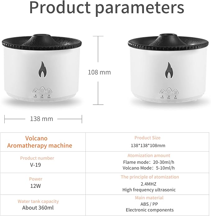 BOHOFAM Aroma Essential Oil Diffuser 360 ML, Volcano and Flame - Image 6